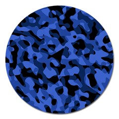 Black And Blue Camouflage Pattern Magnet 5  (round) by SpinnyChairDesigns