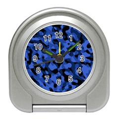 Black And Blue Camouflage Pattern Travel Alarm Clock by SpinnyChairDesigns