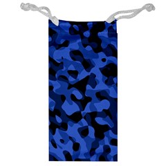 Black And Blue Camouflage Pattern Jewelry Bag by SpinnyChairDesigns