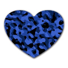 Black And Blue Camouflage Pattern Heart Mousepads by SpinnyChairDesigns