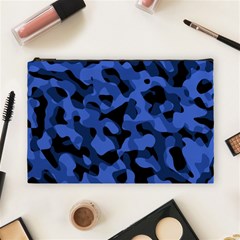 Black And Blue Camouflage Pattern Cosmetic Bag (large)