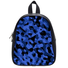 Black And Blue Camouflage Pattern School Bag (small) by SpinnyChairDesigns