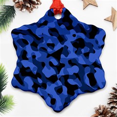 Black And Blue Camouflage Pattern Ornament (snowflake) by SpinnyChairDesigns