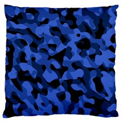 Black And Blue Camouflage Pattern Large Cushion Case (one Side) by SpinnyChairDesigns