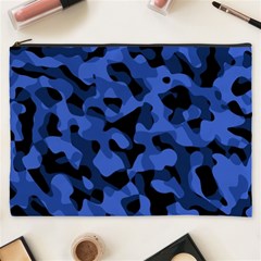 Black And Blue Camouflage Pattern Cosmetic Bag (xxxl) by SpinnyChairDesigns