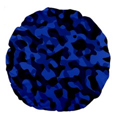 Black And Blue Camouflage Pattern Large 18  Premium Round Cushions by SpinnyChairDesigns