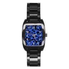 Black And Blue Camouflage Pattern Stainless Steel Barrel Watch by SpinnyChairDesigns