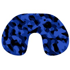 Black And Blue Camouflage Pattern Travel Neck Pillow by SpinnyChairDesigns