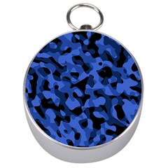 Black And Blue Camouflage Pattern Silver Compasses by SpinnyChairDesigns