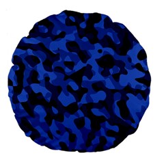 Black And Blue Camouflage Pattern Large 18  Premium Flano Round Cushions by SpinnyChairDesigns