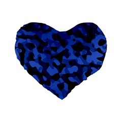 Black And Blue Camouflage Pattern Standard 16  Premium Flano Heart Shape Cushions by SpinnyChairDesigns