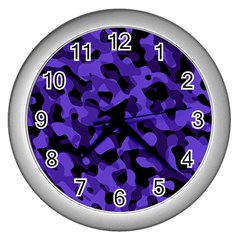 Purple Black Camouflage Pattern Wall Clock (silver) by SpinnyChairDesigns