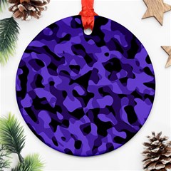 Purple Black Camouflage Pattern Round Ornament (two Sides) by SpinnyChairDesigns