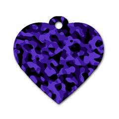 Purple Black Camouflage Pattern Dog Tag Heart (two Sides) by SpinnyChairDesigns