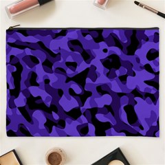 Purple Black Camouflage Pattern Cosmetic Bag (xxxl) by SpinnyChairDesigns