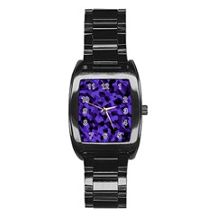 Purple Black Camouflage Pattern Stainless Steel Barrel Watch by SpinnyChairDesigns