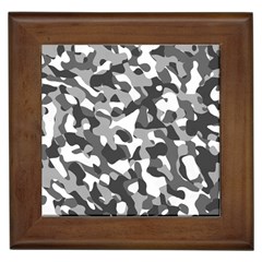 Grey And White Camouflage Pattern Framed Tile by SpinnyChairDesigns