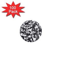 Grey And White Camouflage Pattern 1  Mini Buttons (100 Pack)  by SpinnyChairDesigns