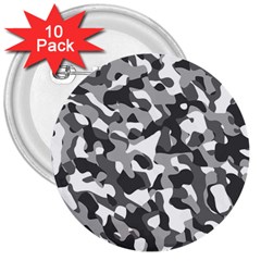 Grey And White Camouflage Pattern 3  Buttons (10 Pack)  by SpinnyChairDesigns