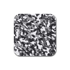 Grey And White Camouflage Pattern Rubber Square Coaster (4 Pack)  by SpinnyChairDesigns