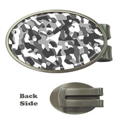 Grey And White Camouflage Pattern Money Clips (oval)  by SpinnyChairDesigns