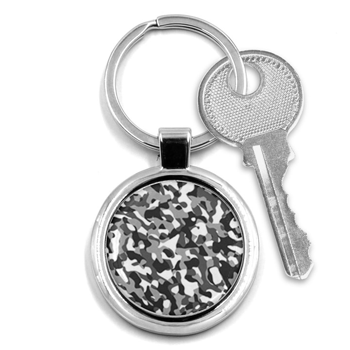 Grey and White Camouflage Pattern Key Chain (Round)