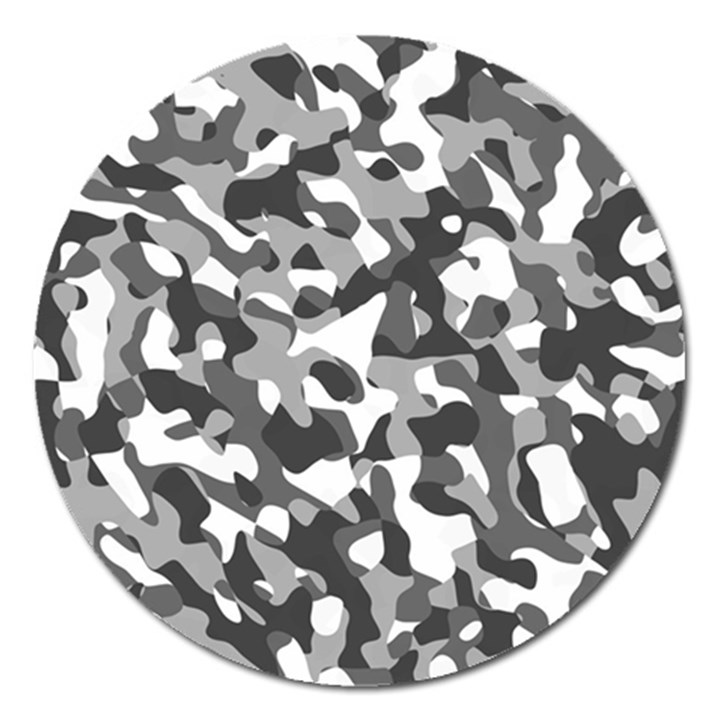 Grey and White Camouflage Pattern Magnet 5  (Round)