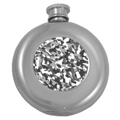 Grey And White Camouflage Pattern Round Hip Flask (5 Oz) by SpinnyChairDesigns