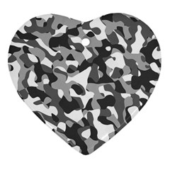 Grey And White Camouflage Pattern Heart Ornament (two Sides) by SpinnyChairDesigns