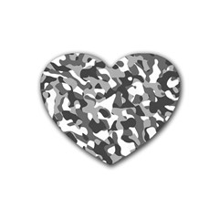 Grey And White Camouflage Pattern Heart Coaster (4 Pack)  by SpinnyChairDesigns