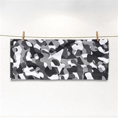 Grey And White Camouflage Pattern Hand Towel by SpinnyChairDesigns