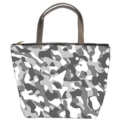 Grey And White Camouflage Pattern Bucket Bag by SpinnyChairDesigns