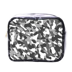 Grey And White Camouflage Pattern Mini Toiletries Bag (one Side) by SpinnyChairDesigns