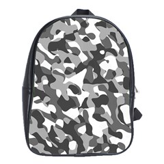 Grey And White Camouflage Pattern School Bag (xl) by SpinnyChairDesigns