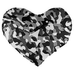 Grey And White Camouflage Pattern Large 19  Premium Heart Shape Cushions