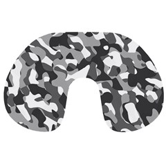 Grey And White Camouflage Pattern Travel Neck Pillow by SpinnyChairDesigns