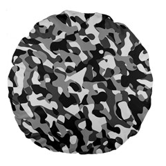 Grey And White Camouflage Pattern Large 18  Premium Flano Round Cushions by SpinnyChairDesigns