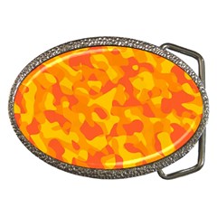 Orange And Yellow Camouflage Pattern Belt Buckles by SpinnyChairDesigns