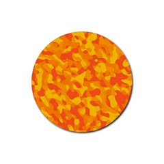 Orange And Yellow Camouflage Pattern Rubber Coaster (round)  by SpinnyChairDesigns