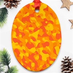 Orange And Yellow Camouflage Pattern Oval Ornament (two Sides) by SpinnyChairDesigns