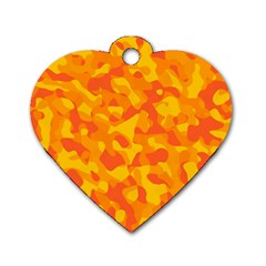 Orange And Yellow Camouflage Pattern Dog Tag Heart (one Side) by SpinnyChairDesigns