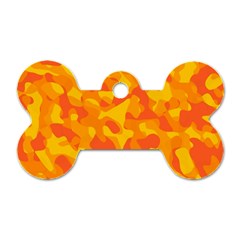 Orange And Yellow Camouflage Pattern Dog Tag Bone (two Sides) by SpinnyChairDesigns