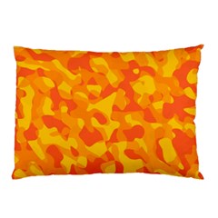 Orange And Yellow Camouflage Pattern Pillow Case by SpinnyChairDesigns