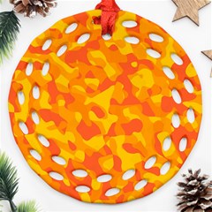 Orange And Yellow Camouflage Pattern Ornament (round Filigree) by SpinnyChairDesigns