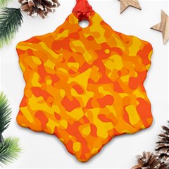 Orange And Yellow Camouflage Pattern Snowflake Ornament (two Sides) by SpinnyChairDesigns