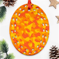 Orange And Yellow Camouflage Pattern Oval Filigree Ornament (two Sides) by SpinnyChairDesigns