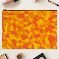 Orange And Yellow Camouflage Pattern Cosmetic Bag (xxxl) by SpinnyChairDesigns