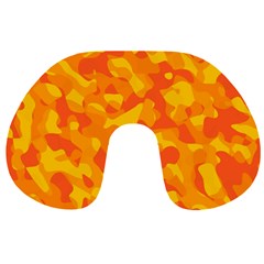 Orange And Yellow Camouflage Pattern Travel Neck Pillow by SpinnyChairDesigns