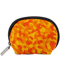 Orange And Yellow Camouflage Pattern Accessory Pouch (small) by SpinnyChairDesigns