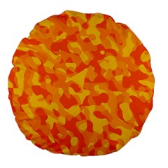 Orange And Yellow Camouflage Pattern Large 18  Premium Flano Round Cushions by SpinnyChairDesigns